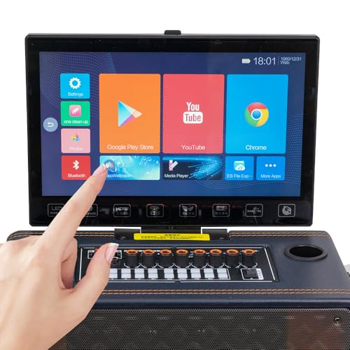 Karaoke machine with lyrics display touch screen, WiFi, mobile screen projection. Bluetooth speaker with 2 microphones, outdoor party, family gathering, portable karaoke singing machine