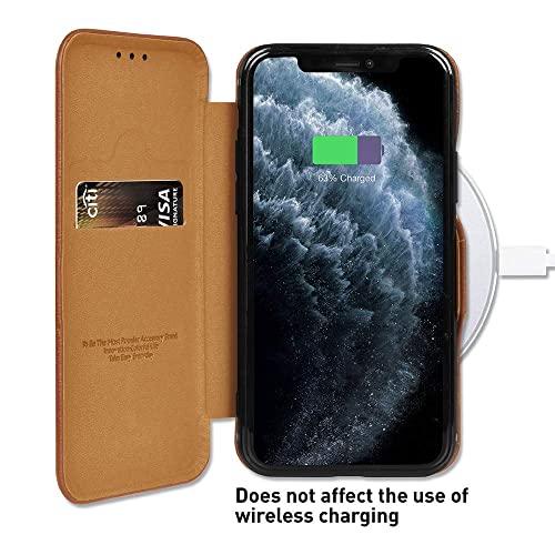 Image of PULOKA iPhone 14 Plus Pu Leather Flip Back Cover Leather Wallet Case with Card Slot & Kickstand Function - TAN