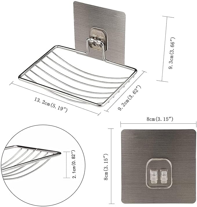 Image of Wall Mounted Stainless Steel Bathroom Soap Rack | Strong Self-Adhesive Shower Organizer for Soap & Toiletries | Rustproof Storage Rack for Kitchen, Washroom & Toilet, No Drilling - Pack of 2