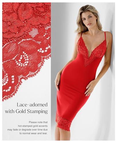 Image of Popilush Brown Corset Lace Shapewear Dress Deep V Bodycon Midi Dresses for Women Satin Drape Slip Club Party Night Out