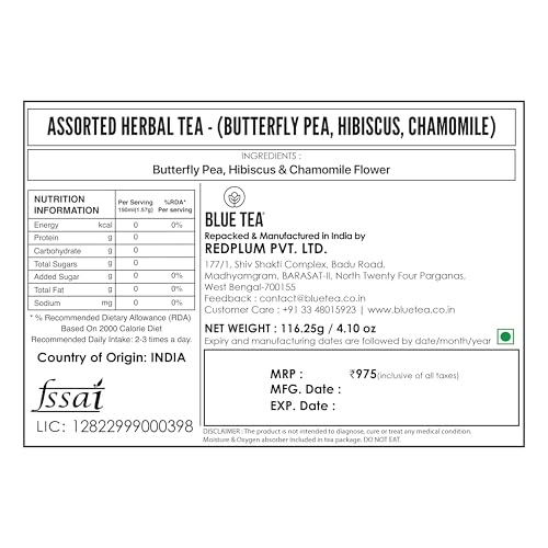 Image of BLUE TEA - Assorted Herbal Tea - (Butterfly Pea, Hibiscus, Chamomile) - 25 Tea Bags (Pack of 3) Plant Based | MANAGE WEIGHT | HELPS IN BLOOD SUGAR & SLEEP |Single Tear Tea Box | Easy Pull Sachets