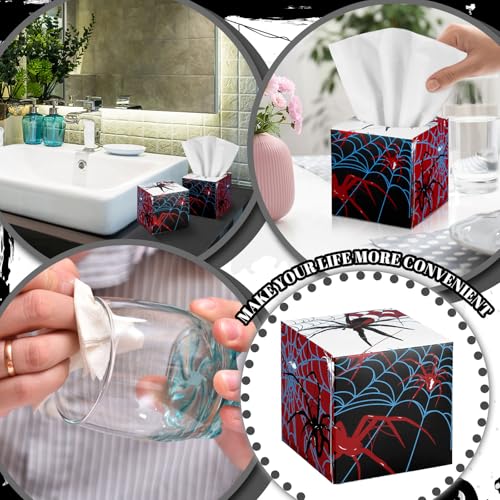 Image of Fourluoo 12 Pack Spider Facial Tissues Cube Boxes 600 Sheets 3 Ply | Small Spider web Square Face Tissues Bulk for Spider Birthday Party Decorations Car Bedroom Office Disposable Supplies