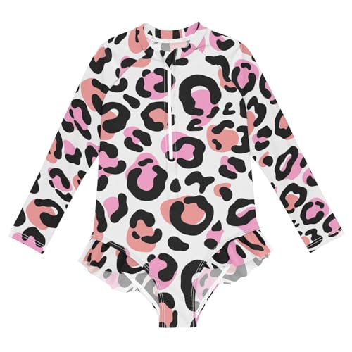 susiyo Modern Leopard Girls Long Sleeve One Piece Swimsuits Rash Guard Bathing Suit UPF 50+ Zipper Girl Swimwear