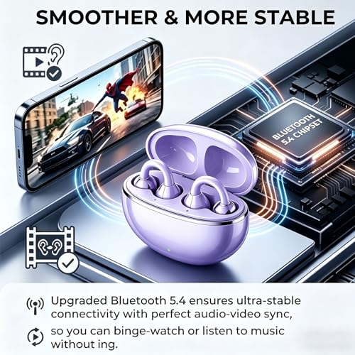 Image of Nyxo Open Ear Wireless Earbuds, Bluetooth 5.4 Air Conduction Headphones with Noise Cancellation Clip Desig, 360 Stereo Sound, Bluetooth Earphones Wireless for Sports, Office and Daily Use(Purple)