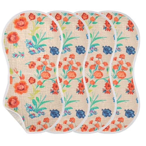 Flowers Watercolor Beige Burp Cloths for Babies Burp Rag Cotton Spit Up Rag for Girls Babies3