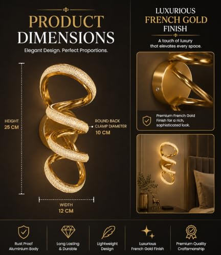 Image of FILLISKA Luxurious LED Wall Lamp for Home with Adjustable Colour Changing Function (1 Year Warranty)(French Gold-1201)