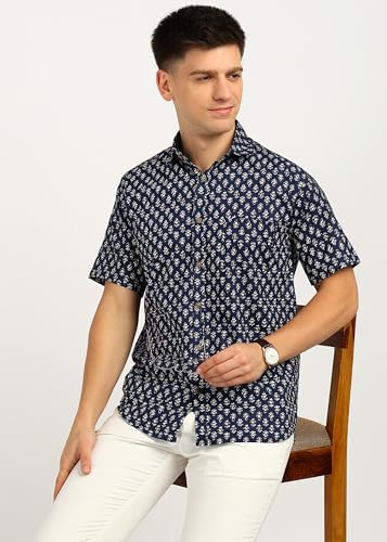 Image of BLOCKS OF INDIA Cotton Hand Block Print Half Sleeves Summer Shirt for Men
