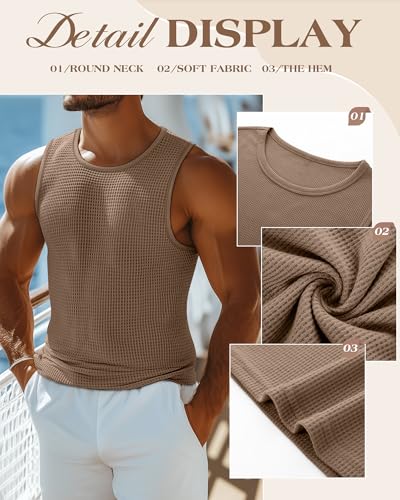 Riyiper 3 Pack Men's Waffle Knit Tank Tops, Casual Sleeveless Tank Shirts Summer Classic Beach T-Shirts Breathable Muscle Tee3