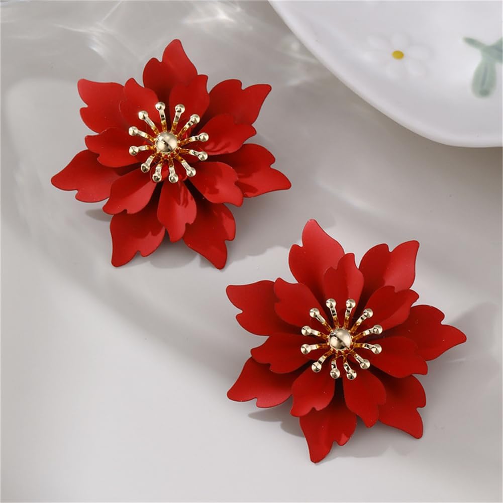 Bohemian Gold Camellia Flower Stud Earrings Chic Double Layer Peach Blossom Lightweight Dangle Drop Earrings For Women - Image 6