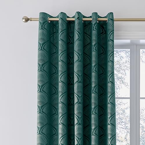 Catherine Lansfield Just Contempo Paire de Rideaux à œillets doublés Art Deco Pearl Vert Sarcelle 168 x 228 cm
