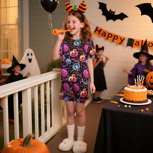 uideazone Girls Pajamas 3 Piece Set Cute Sleepwear Short Sleeve Shirt Pants Shorts Pjs Set 7-14 Years3