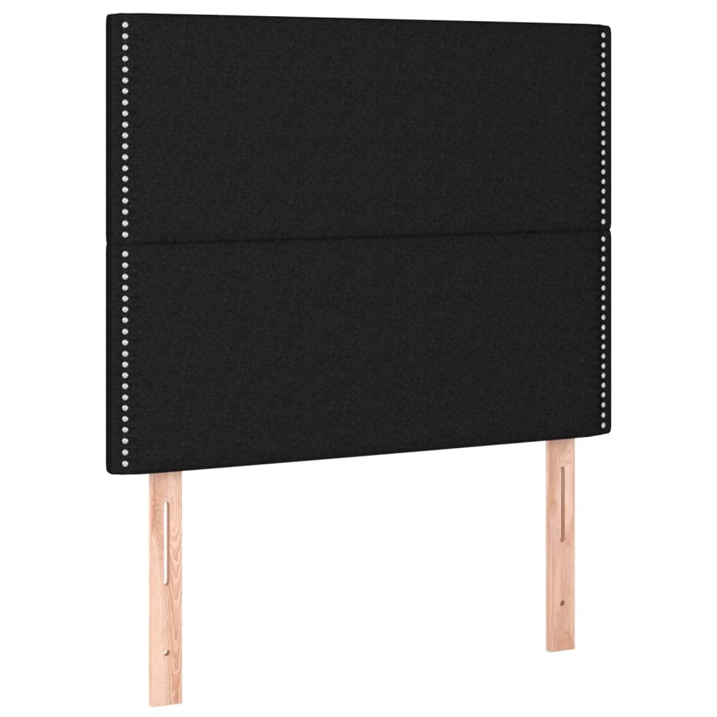 Łóżko kontynentalne z materacem w kolorze czarnym, 80 x 200 cm, z tkaniny, łóżko tapicerowane, pojedyncze łóżko z regulowanym zagłówkiem, wytrzymała rama łóżka, komfortowy materac ze