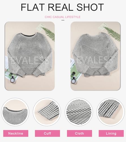Image of EVALESS Striped Sweaters for Women Boat Neck Batwing Sleeve Oversized Pullover Sweater Tops Womens Fall Clothes Outfits