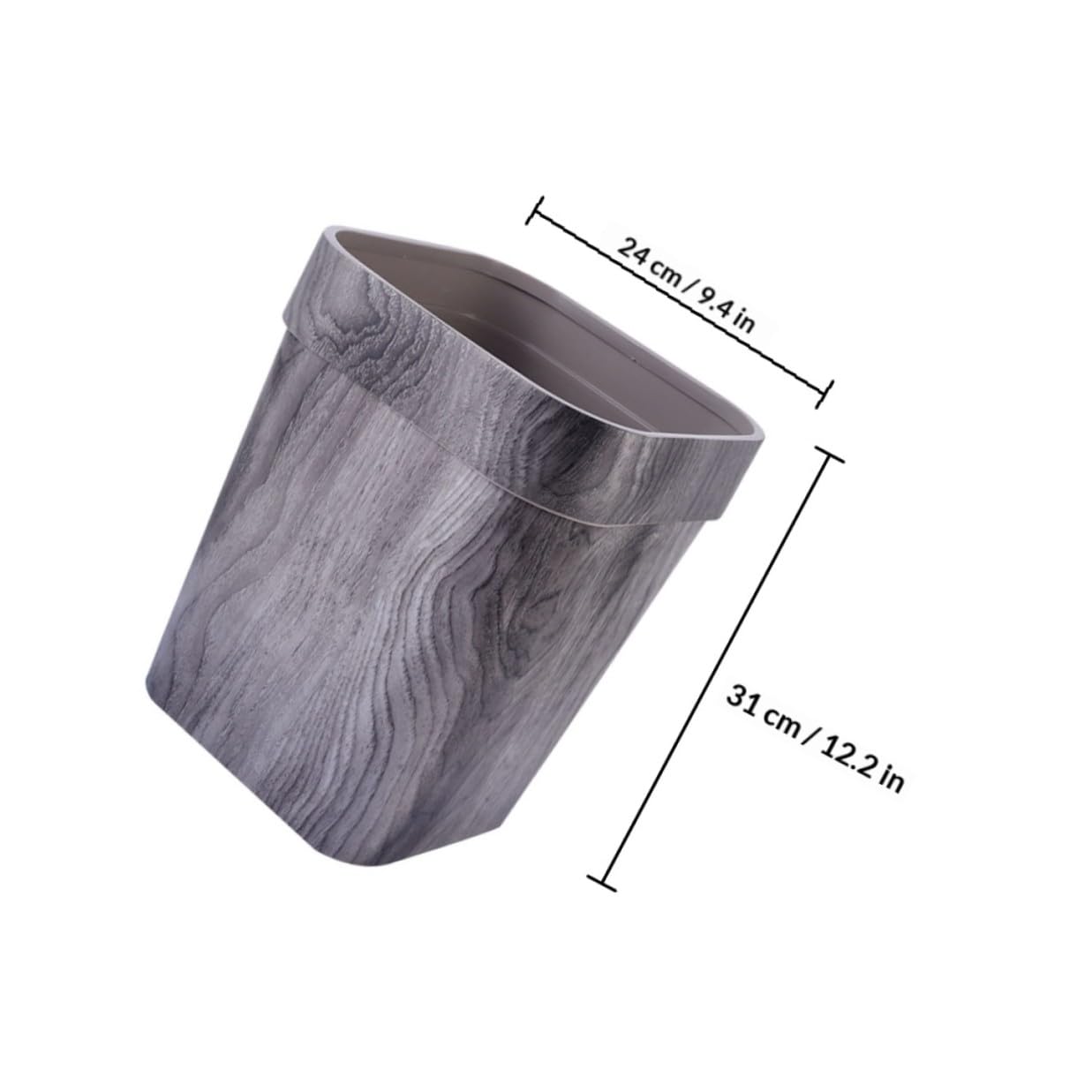 Uonlytech Square Garbage Can with Lid, Plastic Multi-Functional Trash Bin with Gray Wood Grain, Household Kitchen and Office Wastebasket for Home Storage and Organization