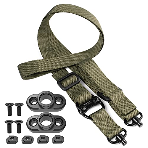 HANAMO Rifle Sling 2 Point Sling Quick Adjust with QD Sling Swivels, 2 PCS QD Sling Mount for Mlok Rail, Quick Release Two Point Sling with Fast Adjust Loop