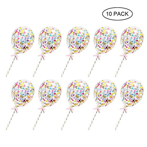 Baiwka Confetti Balloon (Lot de 10), Ballons en Latex avec Ruban De Paille Cake Topper Pré-remplis De Papier D'aluminium Coloré/Bleu/Or/Rose pour Les Fêtes De Fiançailles De Mariage