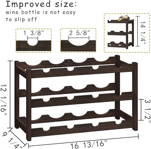 اي بين رف مشروبات قائم بذاته من الخيزران، رف تخزين النبيذ، رف تخزين النبيذ، للبار، قبو النبيذ، الطابق السفلي، سطح الطاولة، موكا (3 طبقات)