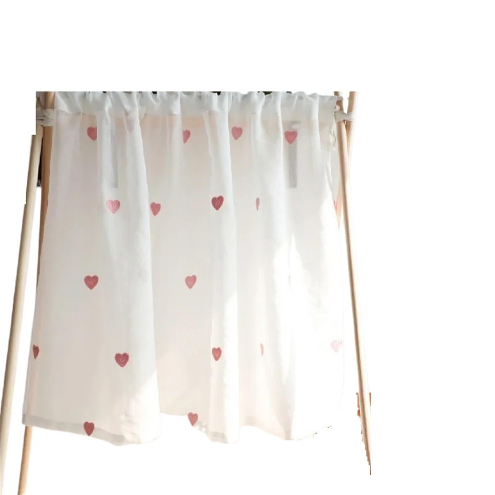 AIQIJOHI Short Curtains Short Tassels Curtains Heart Sheer Tulle For Girls Bedroom Curtain Living Room Window Drapes(1 PCS W150 X H80cm)