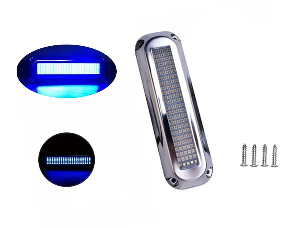 Marine LED Boat Light 120 LED, 10-30V 316 Stainless Steel, IP68, Air or Underwater, Surface Mount Designed for Cruise Outboard Ship Yacht Boat Sailboat Pontoon Transom Blue