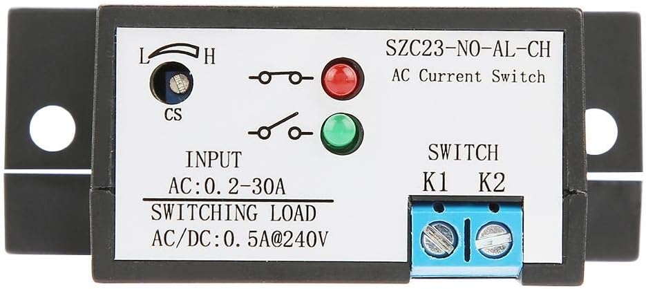 Current Sensing Switch, Normally Open AC Current Switch Adjustable 0.2-30A SZC23-NO-AL-CH for AC Measurement Monitoring Electronic of Automatic Control System