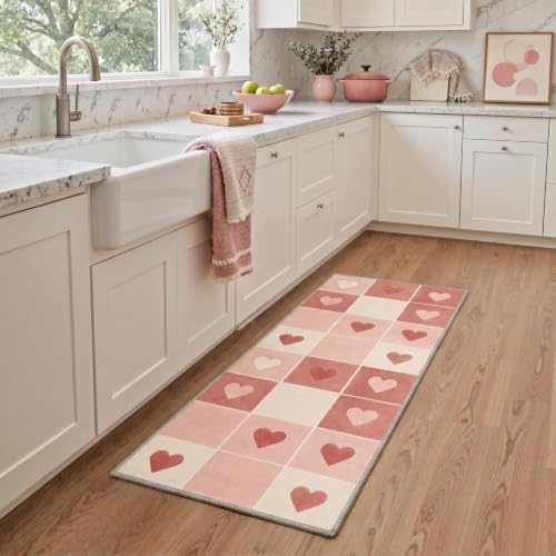 BEIMO 2X5 Nonslip Runner Rug for Kitchen,Washable Minimalist Heart Checkers