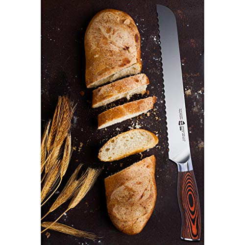 Tuo Cleaver Knife 7"& Bread Knife 9", Chinese Chef's Knives & Cleavers,Serrated Carving Knife, Pakkawood Handle With Gift Box, Fiery Phoenix Series #TOP7