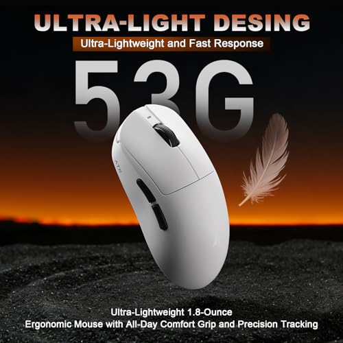 Image of MIKIBY-ATK A9 Wireless Gaming Mouse, 18000 DPI, PAW3395 SE Sensor-White | 53G Lightweight, Tri-Mode 2.4G /BT /USB-C Wired Mouse, 520mAh Battery,Programmable Ergonomic Mouse,Office Mice for PC /Win /Mac