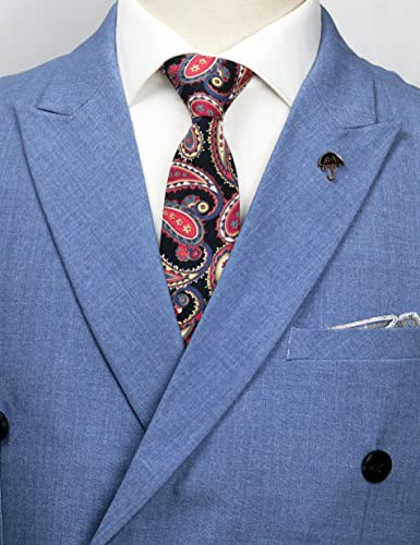 Image of Men's Skinny Tie Floral Cotton Necktie and Tie Bar Clip Sets, Great for Weddings,Groom,Groomsmen