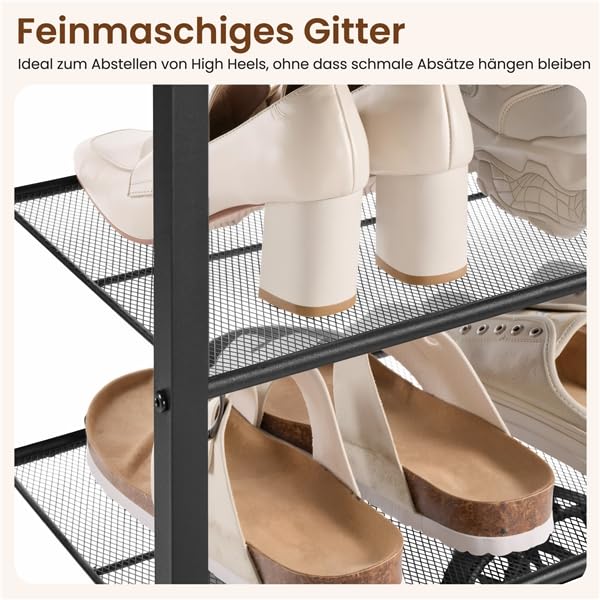 Yaheetech Schuhregal Schuhablage 10 Ebenen, verstellbares Metallgitterregal, große Oberfläche, Metallgestell, für 40-50 Paar Schuhe, Eingang, Korridor, Rustikal-Braun