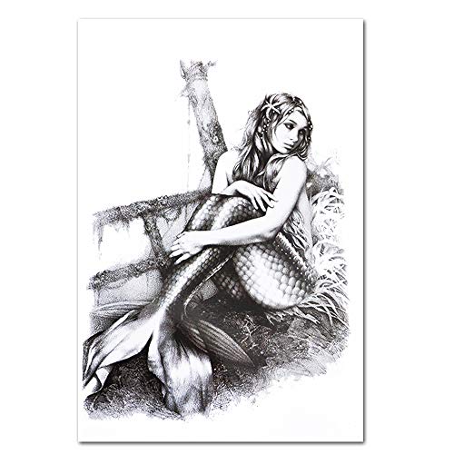 6 Sheets Mermaid Decal Sketch Temporary Tattoo Sticker Set for Body Arm Back Art Fake