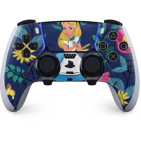 Skinit Decal Gaming Skin Compatible with PS5 DualSense Edge Pro Controller - Officially Licensed Disney Alice in Wonderland (Animated) Floral Print Design