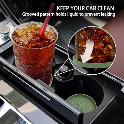 Image of ME.FAN Car Coasters for Cup Holders [4 Pack] - 2.75In Silicone Auto Mug Mats - Universal Non-Slip Recessed Car Interior Accessories Olive Green