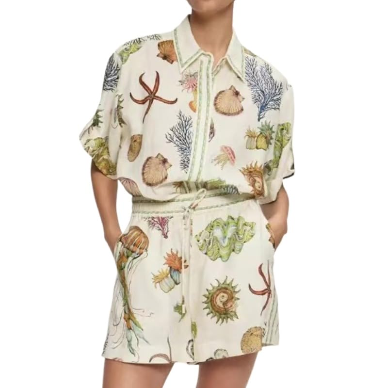 Asiasioc Women Graphic 2 Piece Pants Outfit，Women's Summer Printed Two-Piece Set