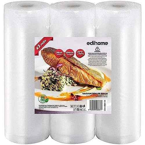 Edihome, Bolsas Vacio Alimentos, 28x300cm, 3 Rollos, Bolsas para Envasadora al Vacio, Conservación,...