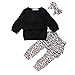 3 pièces Infantile bébé Fille léopard Tenues à Manches Longues Pull Sweat Hauts + Pantalon léopard avec Bandeau Automne vêtements Ensemble