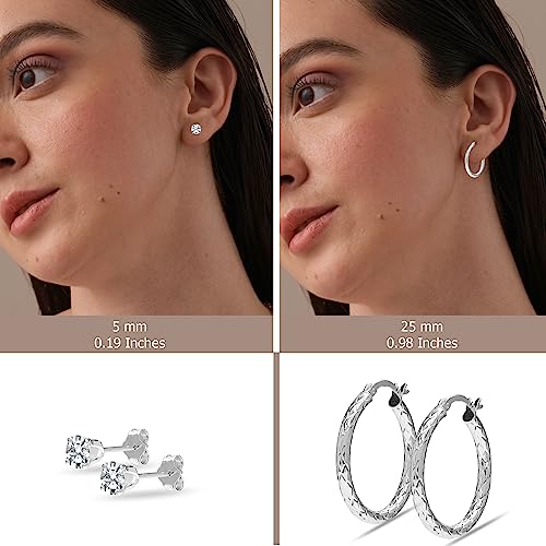 LeCalla 2-3 Pairs 925 Sterling Silver Earrings Set for Women | Sets for Multiple Piercing Huggie Hoop Earrings | CZ Classic Click-Top Endless Chunky Open Hoop Earrings Set Jewelry Gifts for Women Teen2