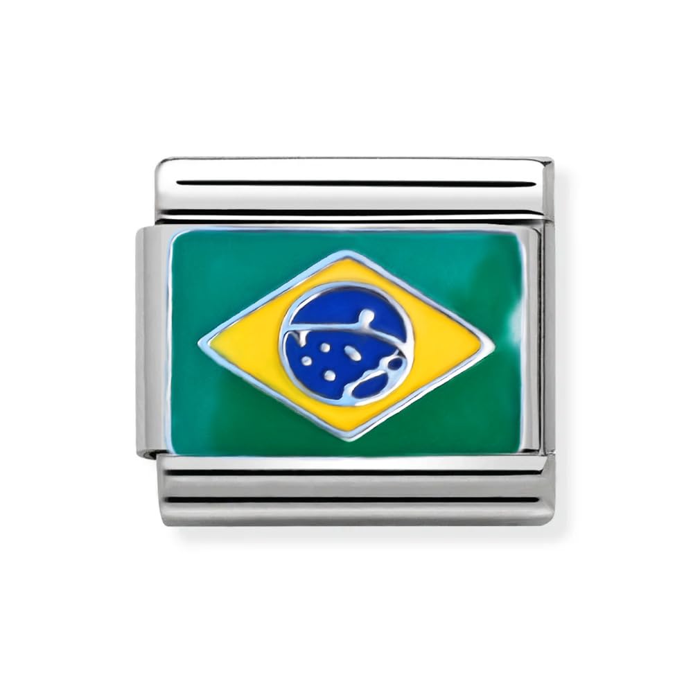 2Burned Italian Charm Flag for 9 mm Bracelets Stainless Steel (Brazil)