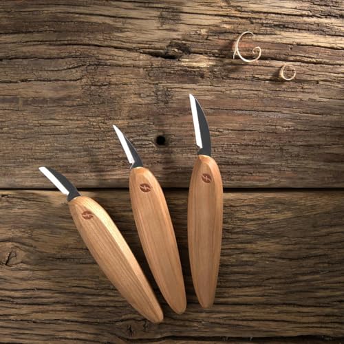 Image of Flexcut Premium Series Wood Carving Tool Set, 3-Knife Starter Kit with Cutting, Detail, and Roughing Knives, Ergonomic Cherry Wood Handles, USA Made