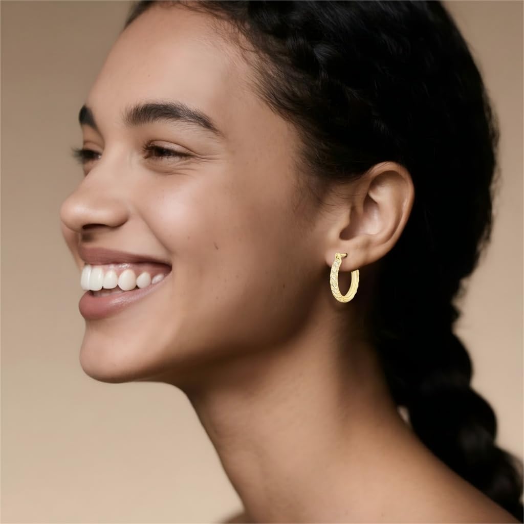14K Gold Hoop Earrings for Women 14K Gold Earrings Jewelry Spiral Cubic Zirconia Thick Hoops Hypoallergenic Womens Huggie Earring 25/30MM