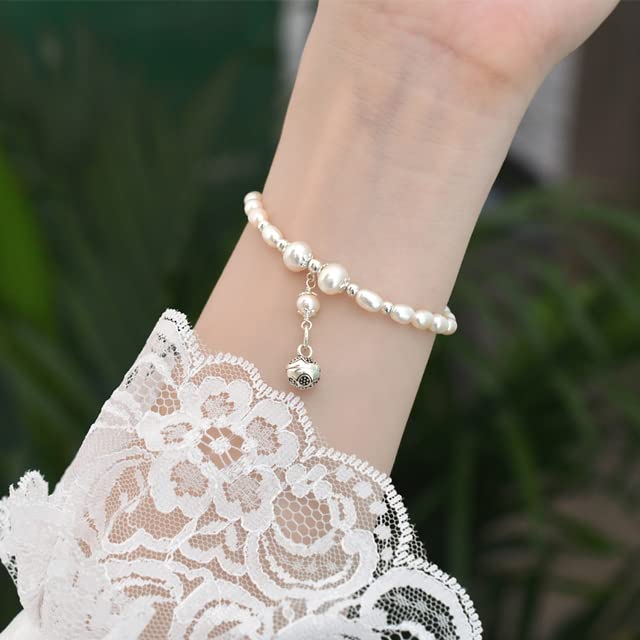 Braccialetto di Campana di Perle d'Acqua Dolce Naturale con Corda Elastica, Gioielli di Moda da Donna