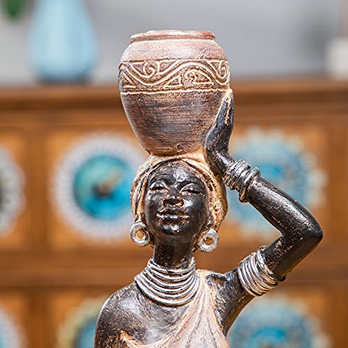 Leekung African Statue For Home Decoration,African Statues And Sculptures Table Top Bookshelf Decor,African Lady Figurines Home Decor Antique Woodstone Color #TOP3