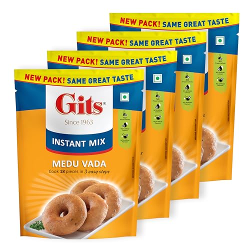 Image of Gits Medu Vada Breakfast Mix, Makes 18 per Pack, Pure Veg, South Indian Breakfast Mix, 800g (Pack of 4 X 200g Each)