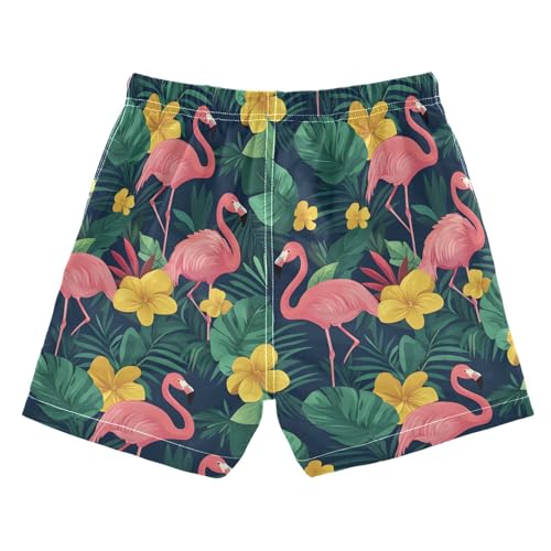 Boys Swim Trunks Pink Flamingo Yellow Flower Toddler Swim Shorts Beach Board Shorts Swimsuit2
