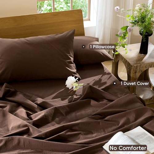 Image of MooMee Duvet Cover Set 100% Washed Cotton Linen Like Twin | Relaxed Linen-like Texture. Soft, Breathable & Long-lasting Comfort. Lightweight. Hidden Zipper with 8 Interior Corner Ties