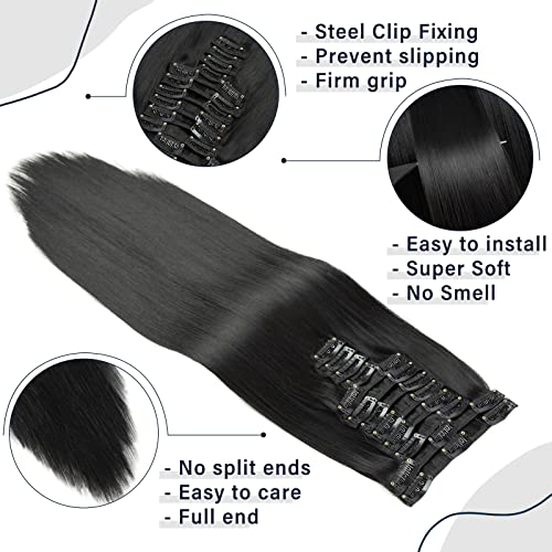 22 Inch Long Straight Clip in Hair Extensions 180 Grams 12PCS Clip in Synthetic Fiber Hair Extensions Natural Black Full Head Double Weft Hairpieces for Women - Image 4