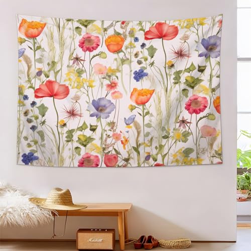 Tapiz de pared de flores silvestres de acuarela marfil 150x200cm como colcha de habitacion
