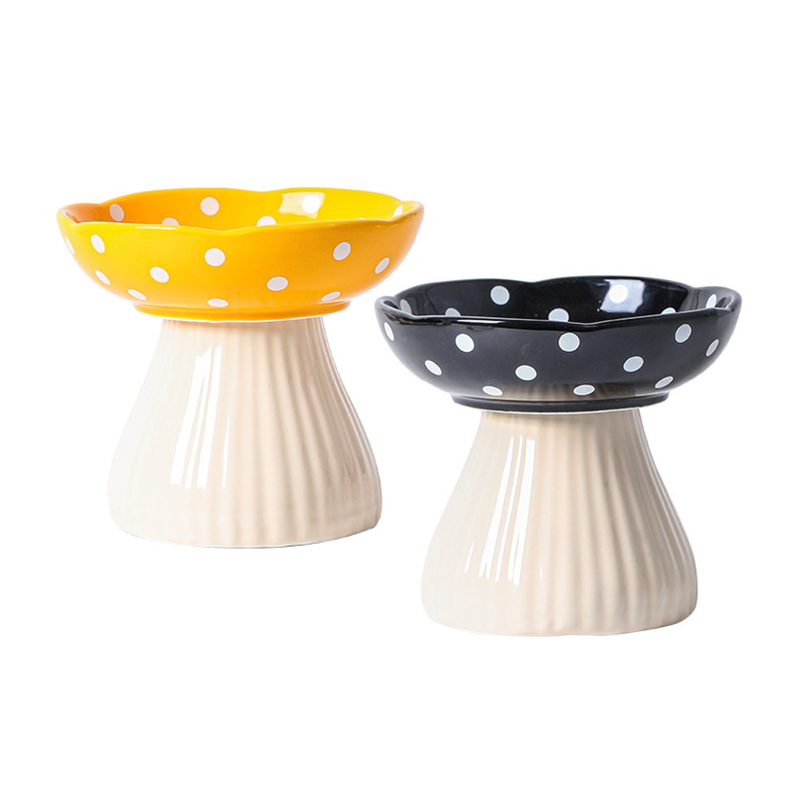 Miska dla zwierząt, podwyższona ceramiczna miska dla zwierząt Miska dla kotów Miska dla małych psów Miski na wodę, Podwyższone miski dla kotów domowych, Sucha/Mokra karma, Zestaw 2 sztuk(Yellow+black)