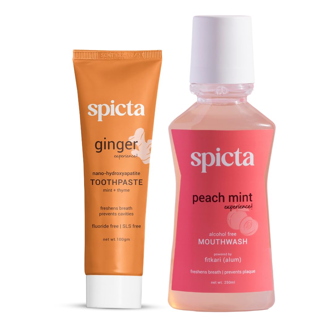 Spicta Ginger Mint Natural Hydroxyapatite Toothpaste 125gm & Peach Mint Mouthwash 250ml | Alcohol Free Mouthwash Liquid with Fitkari (Alum) | Fluoride Free, SLS Free, Herbal for Adults & Kids (B0BT17S6BM) Amazon Price History, Amazon Price Tracker