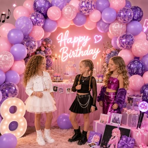 Image of HILAVO Korean Pop Balloons, 12 Inch Metallic Pink Purple Pattern Balloons with Confetti for Girls Korean Idol DH Themed Disco Stage Party Decorations