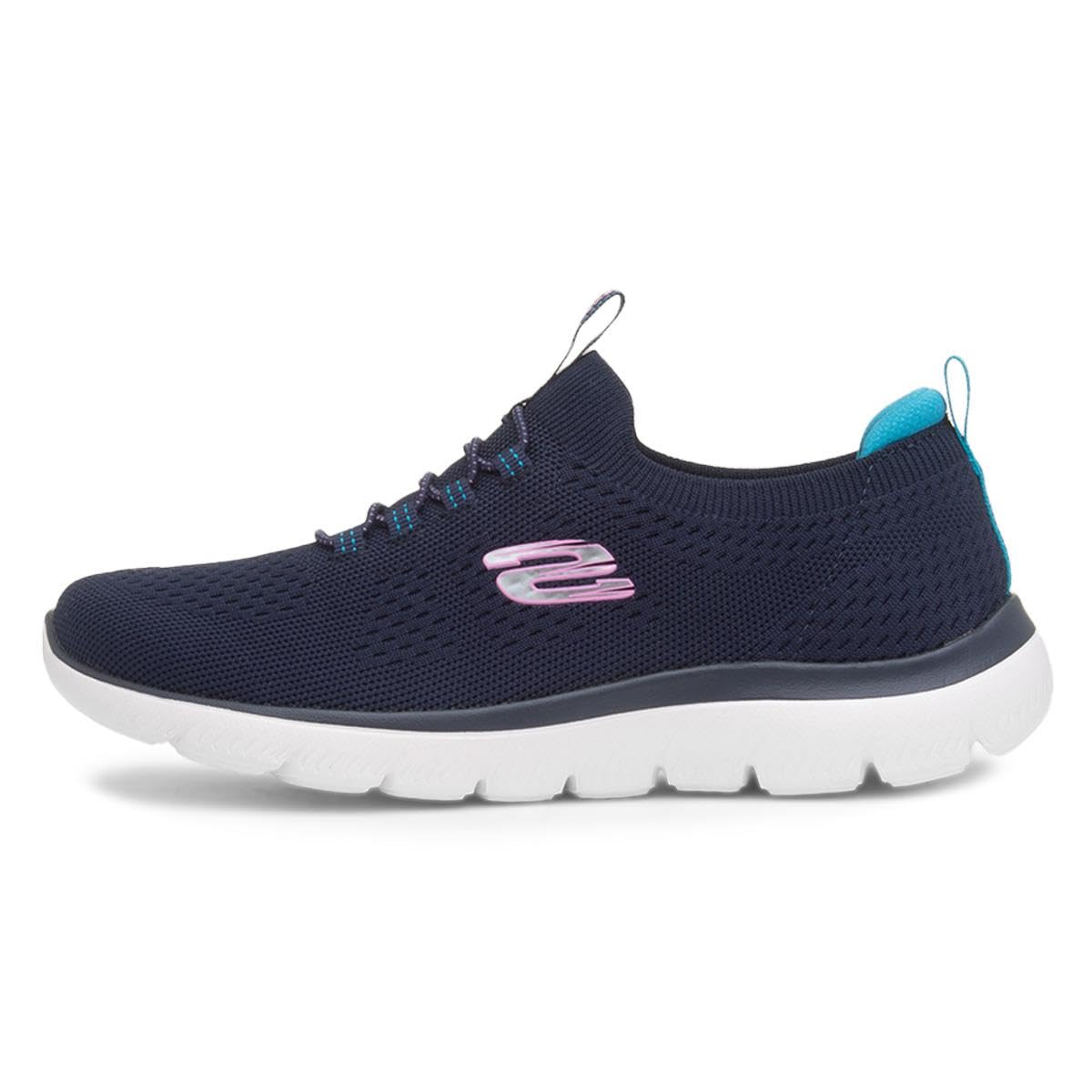 Skechers Womens Summits Top Player Sneaker, Navy Knit Teal Pink Trim, 4.5 UK